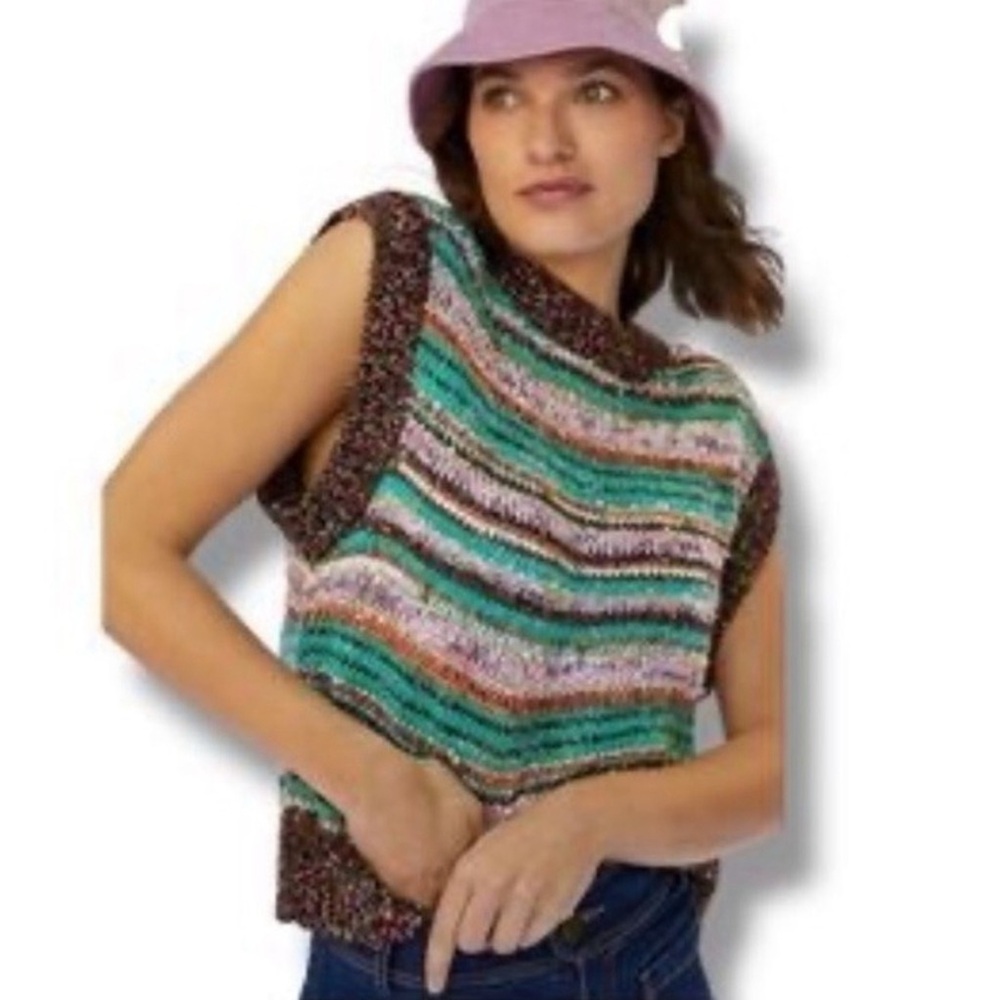 Anthropologie Maeve Colorful Boho Flecked Metallic Striped Knit Sweater Vest